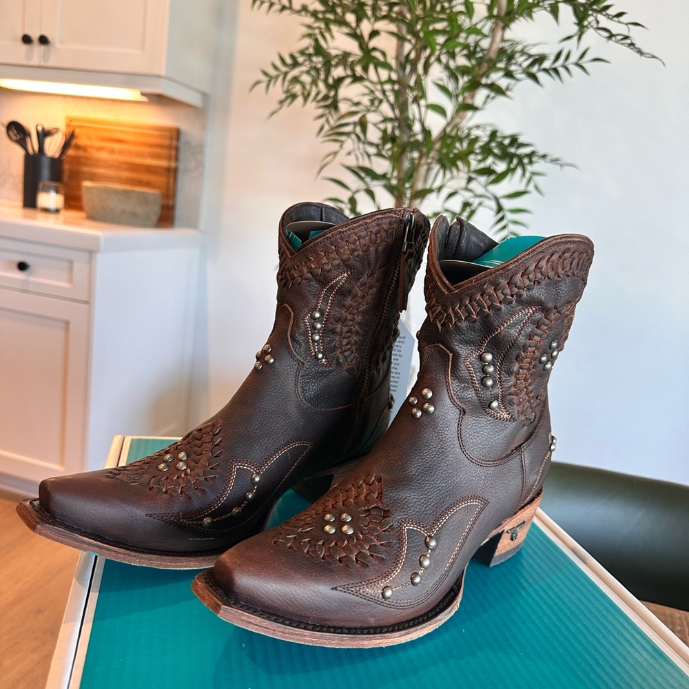 Studded Brown Leather Ankle Boots